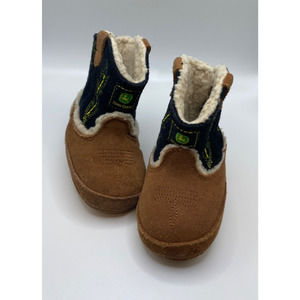 John Deere Crib Shoes Boots Sz 2 Infant Cowboy Green/Brown/Yellow Leather A5